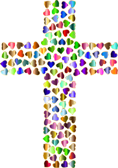 Colorful Hearts Cross PNG