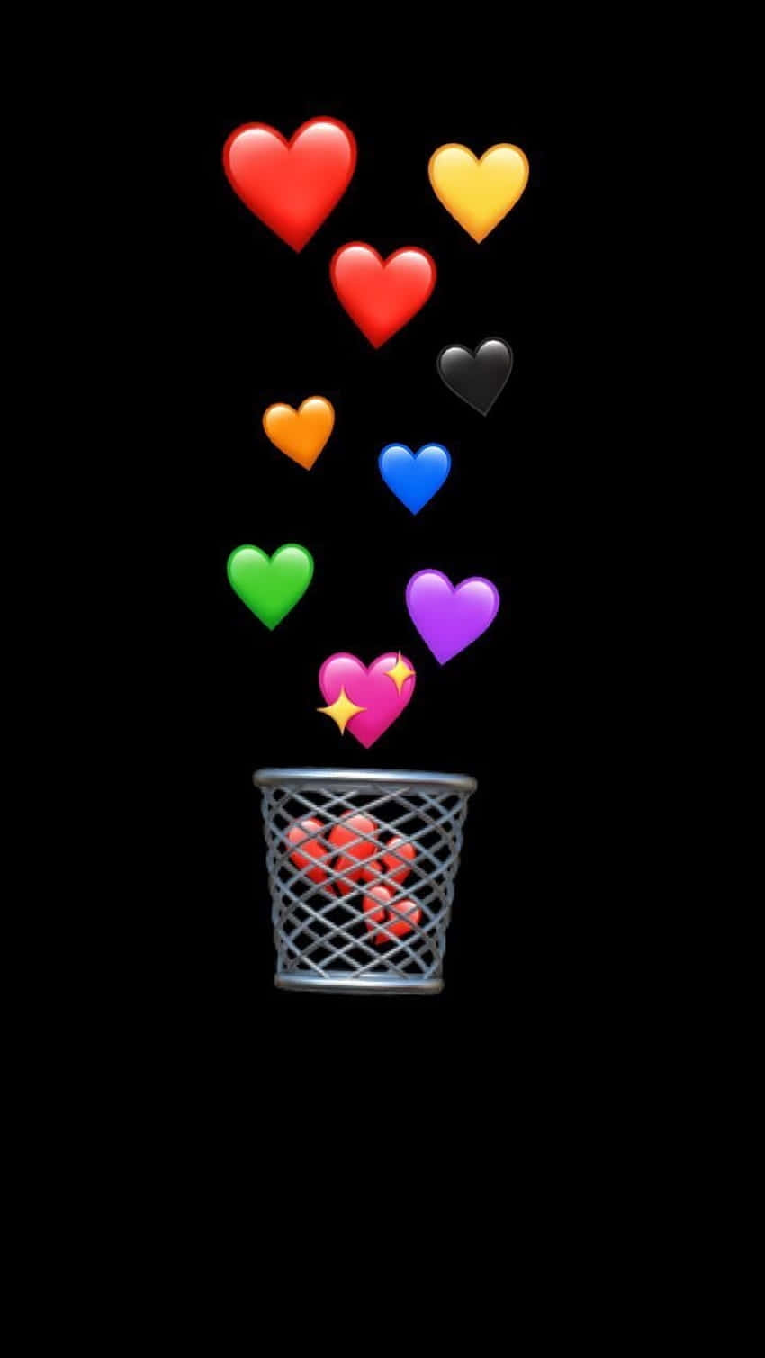Colorful Hearts Falling Into Trash Bin Wallpaper