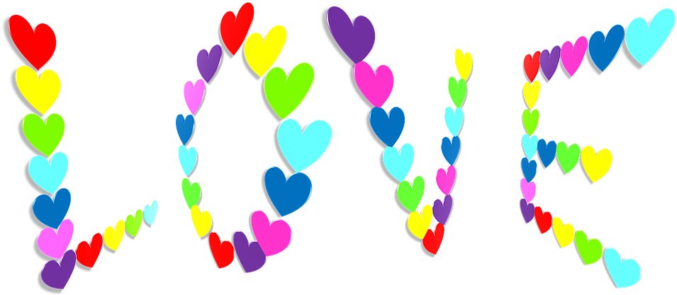Colorful Hearts Forming Love Word PNG