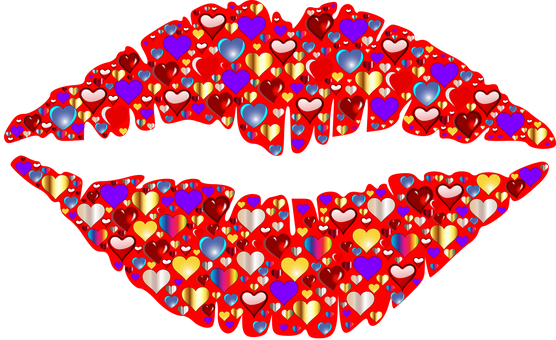 Colorful Hearts Lips Graphic PNG