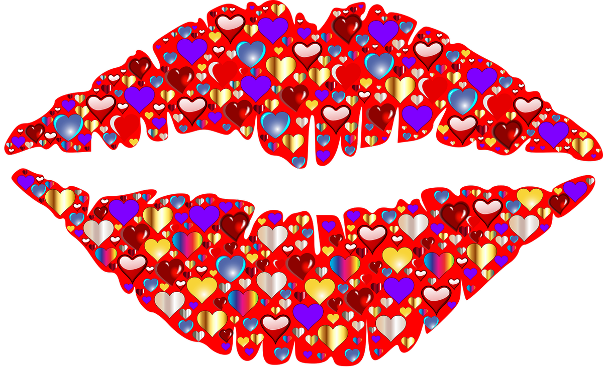 Colorful Hearts Lips Illustration PNG