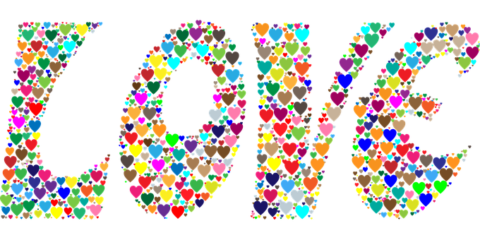 Colorful Hearts Love Text PNG