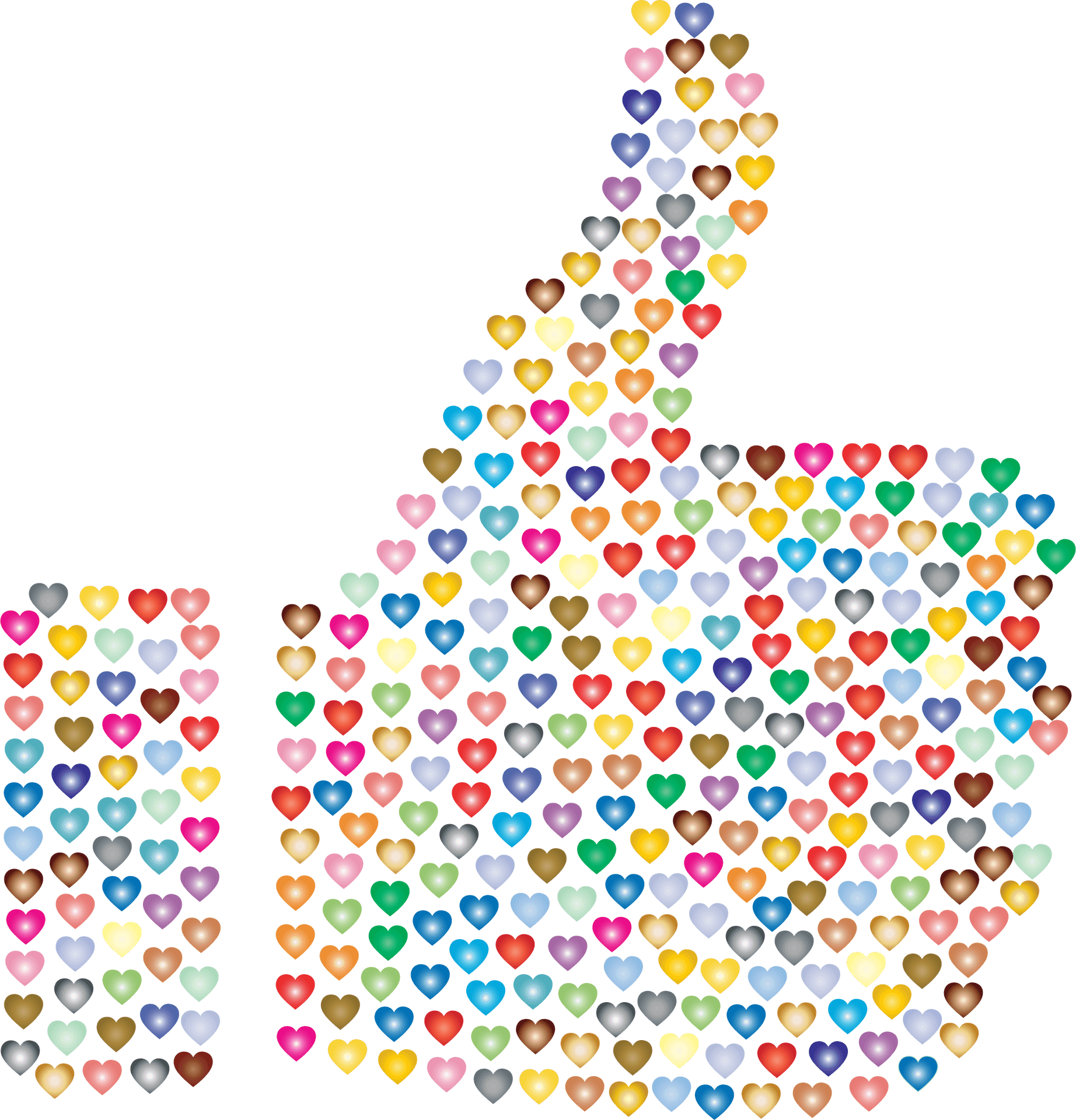 Colorful Hearts Thumbs Up Emoji Art PNG