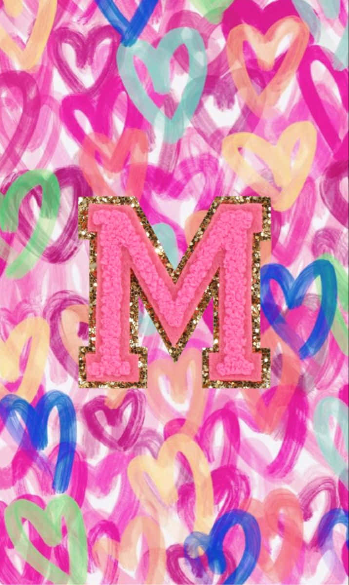 Colorful Heartsand Glitter M Letter Art Wallpaper