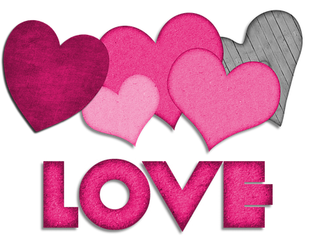 Colorful Heartsand Love Text PNG
