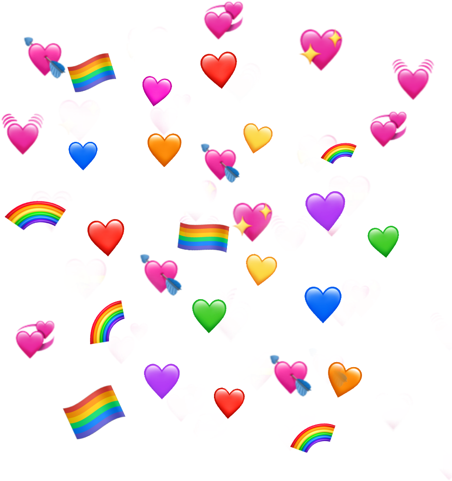 Colorful Heartsand Rainbows Pattern PNG