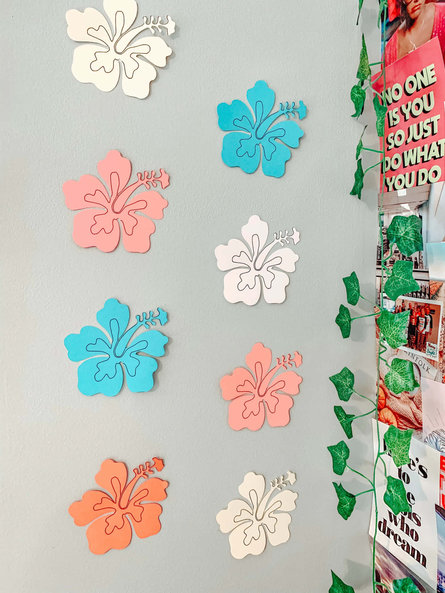 Colorful Hibiscus Wall Decals Aesthetic Room Wallpaper