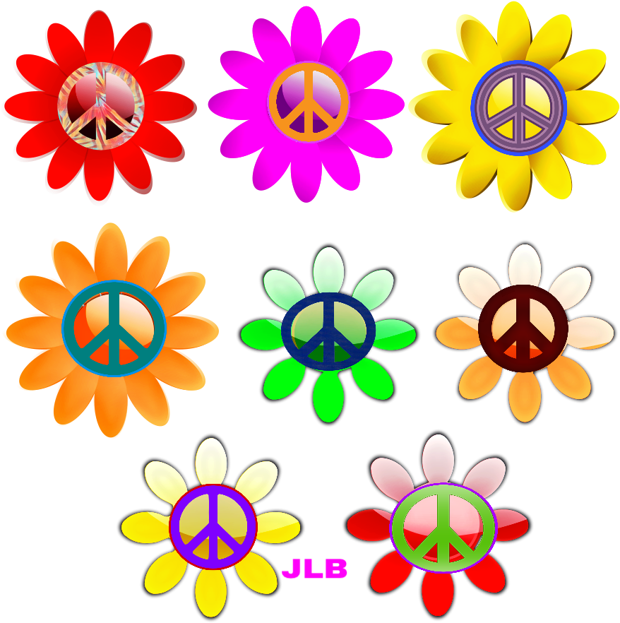 Colorful Hippie Peace Flowers PNG