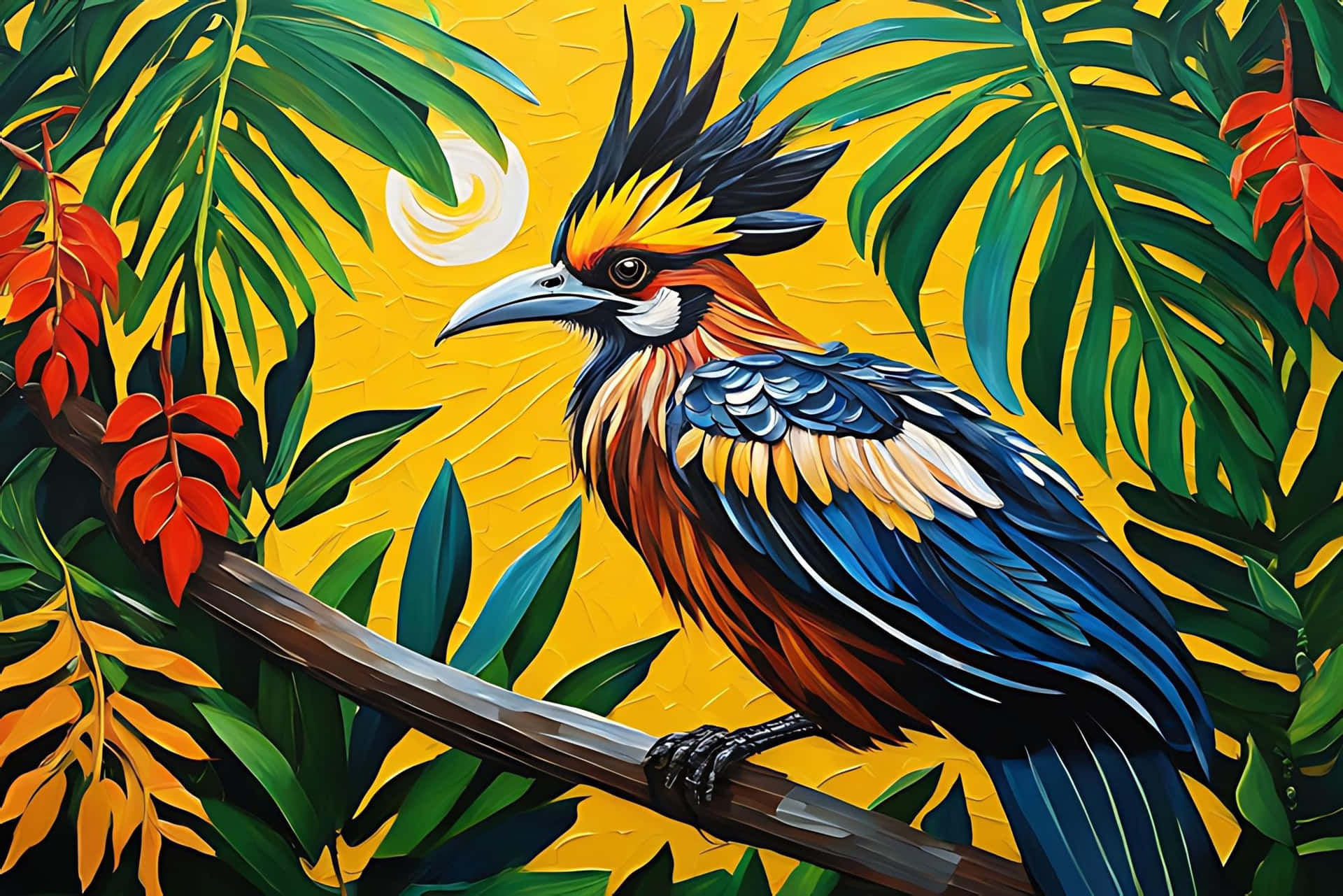 Colorful Hoatzin Painting Tropical Backdrop Wallpaper