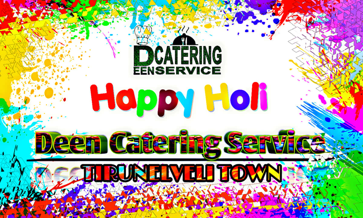 Colorful Holi Celebration Banner Deen Catering Service PNG