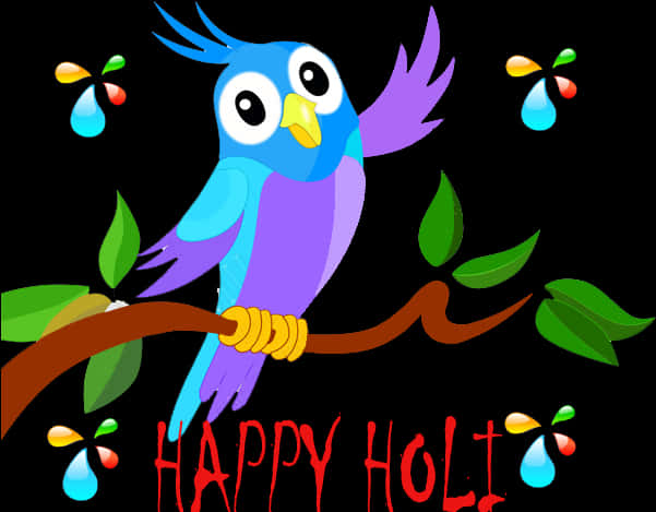 Colorful Holi Celebration Bird Illustration PNG