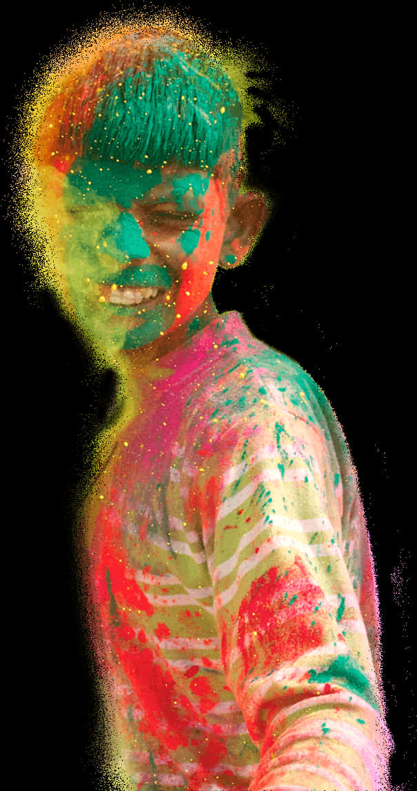 Colorful Holi Celebration Child PNG