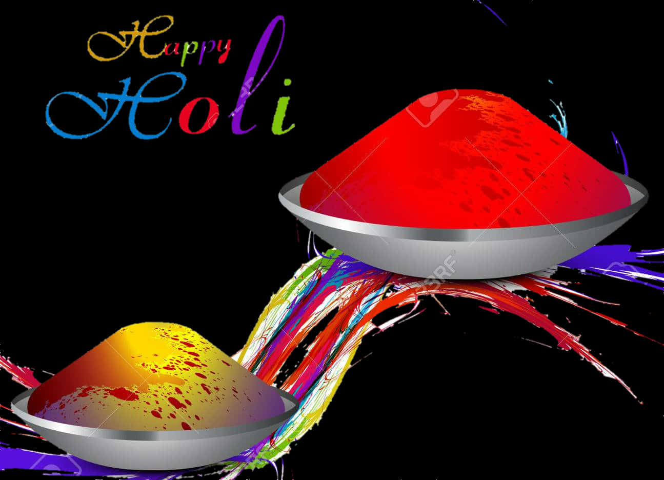 Colorful Holi Festival Greeting Card PNG