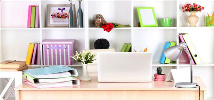 Colorful Home Office Stationery Setup PNG