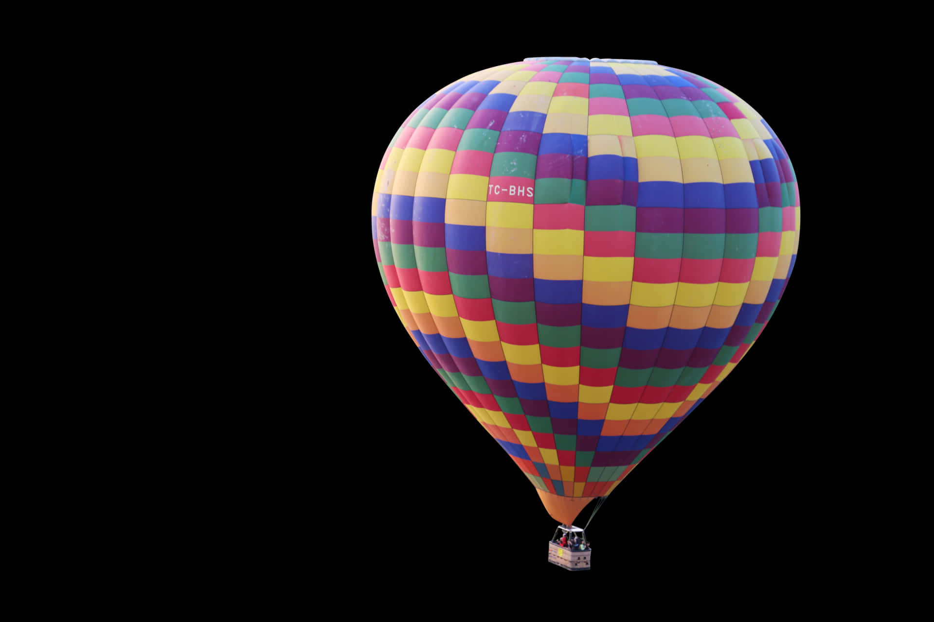Colorful Hot Air Balloon Against Black Background.jpg PNG
