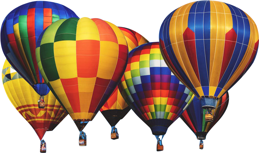 Colorful Hot Air Balloons Against Blue Sky PNG