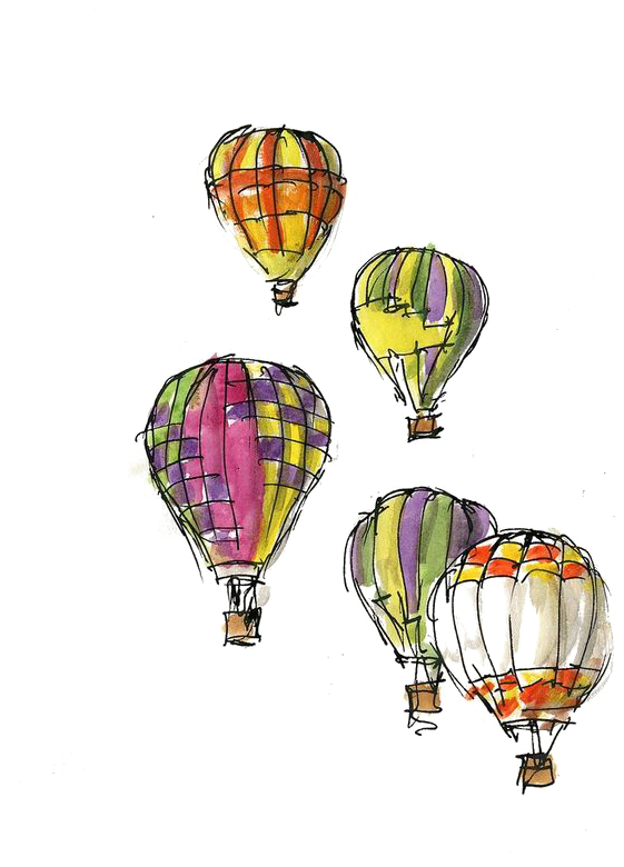 Colorful Hot Air Balloons Sketch PNG