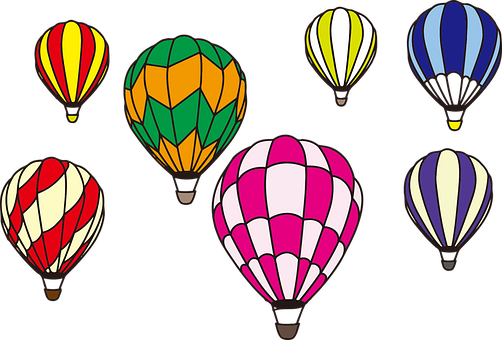 Colorful Hot Air Balloons Vector PNG