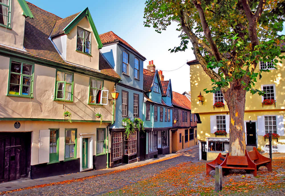Colorful Houses At Elm Hill, Norfolk, England Wallpaper