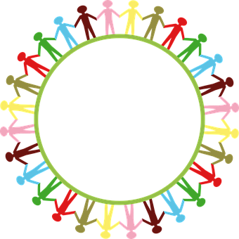 Colorful Human Chain Around Black Circle PNG