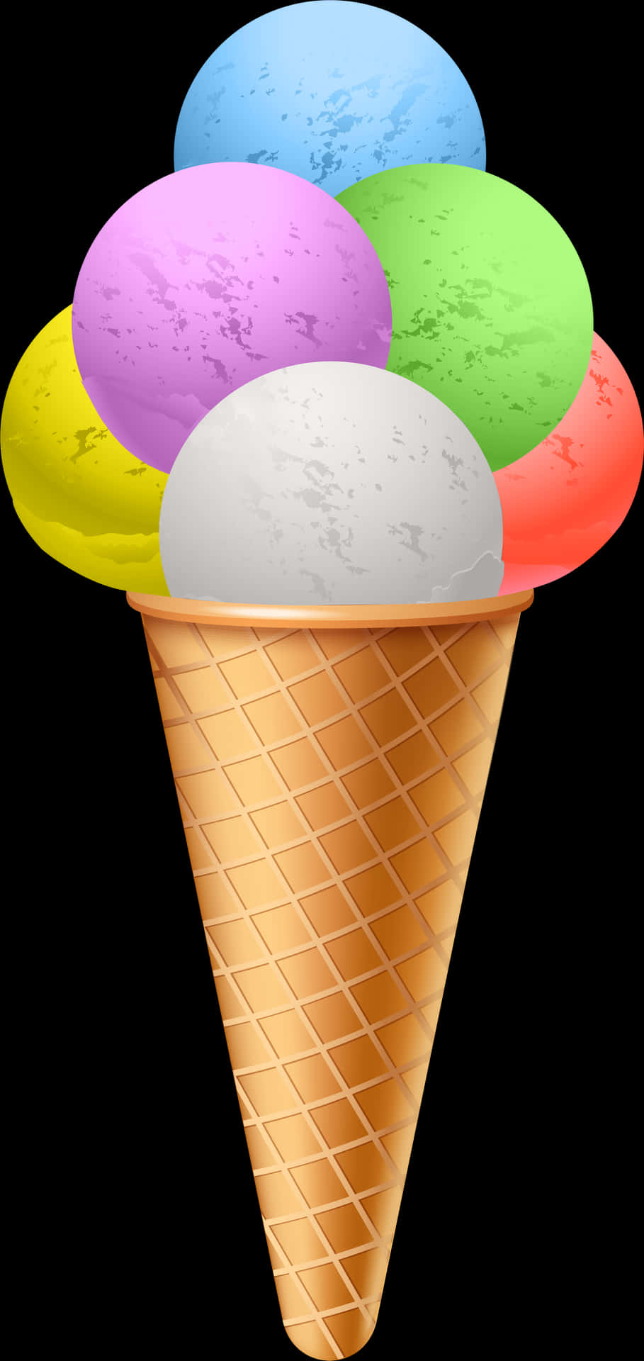 Colorful Ice Cream Scoops Cone PNG