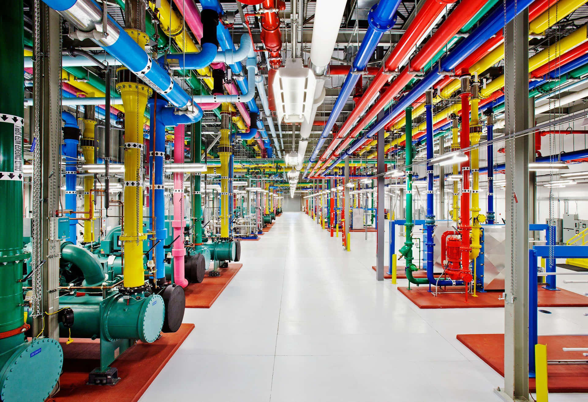 Colorful Industrial Piping Factory Hallway.jpg Wallpaper