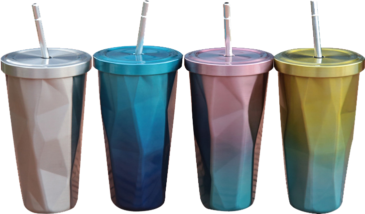 Colorful Insulated Tumblerswith Straws PNG