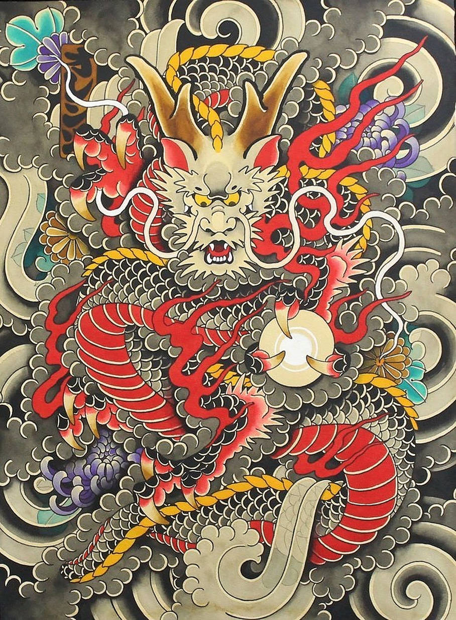 Download Colorful Japanese Dragon Tattoo Wallpaper 