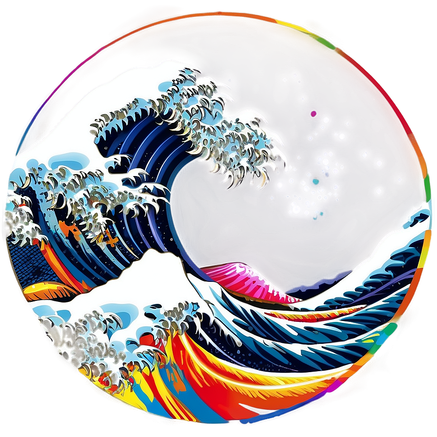 Colorful Japanese Wave Art Png Vnm PNG