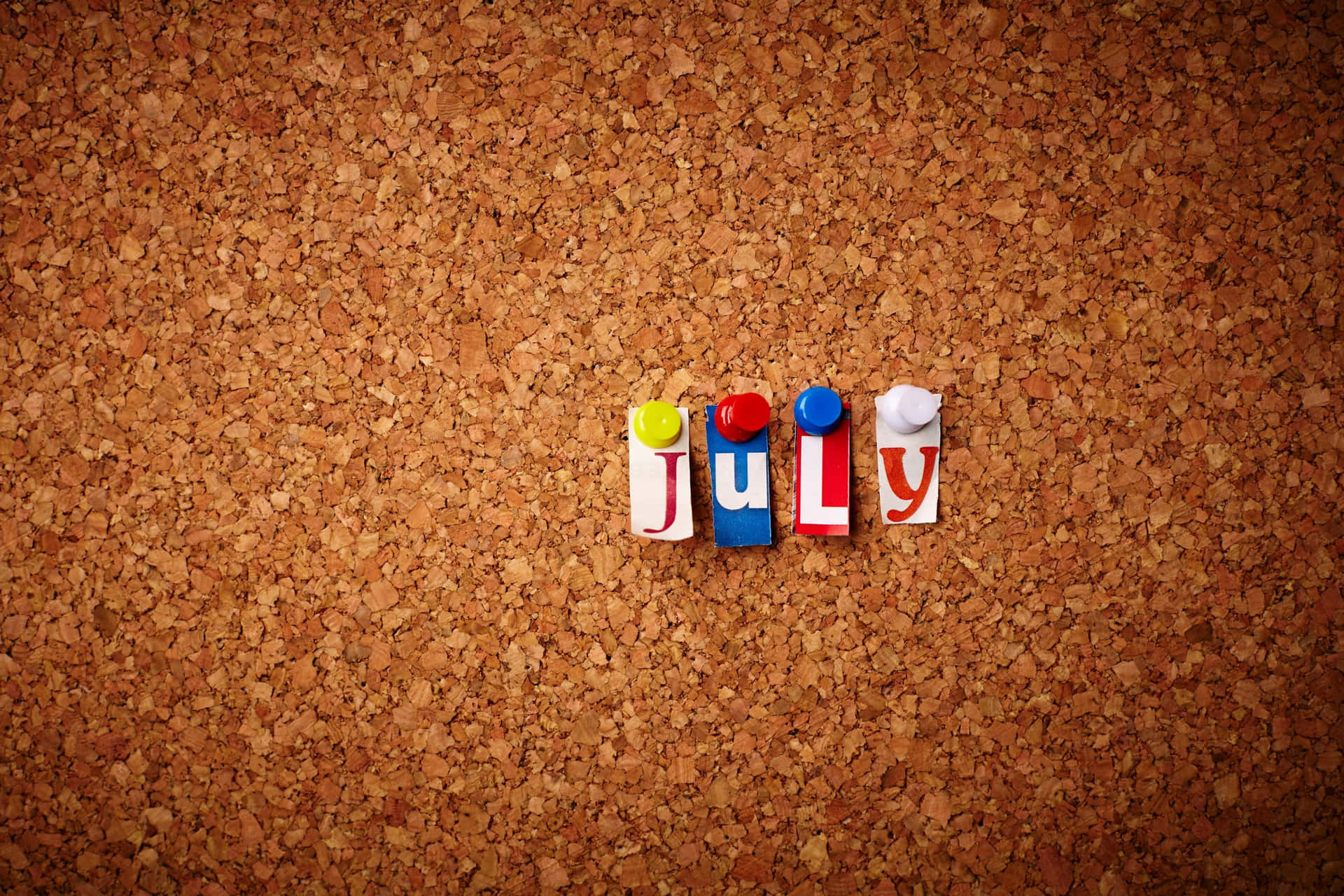 Colorful July Pushpins Corkboard Background Wallpaper