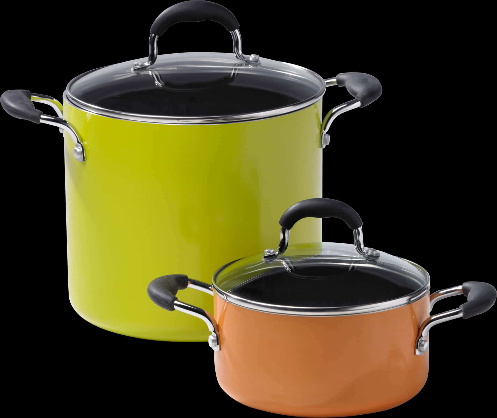 Colorful Kitchen Pots Black Background PNG