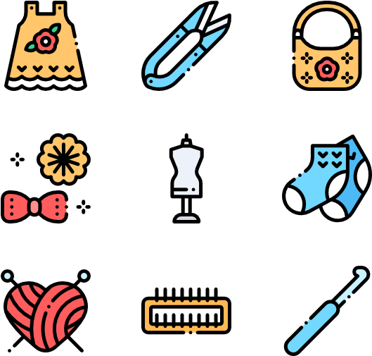 Colorful Knitting Icons Set PNG
