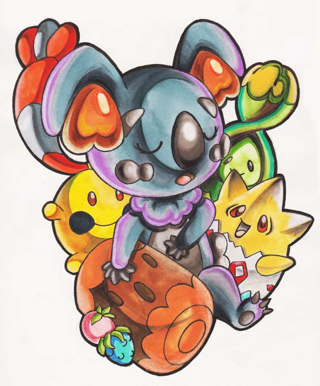 Colorful Komala With Other Pokemon Wallpaper