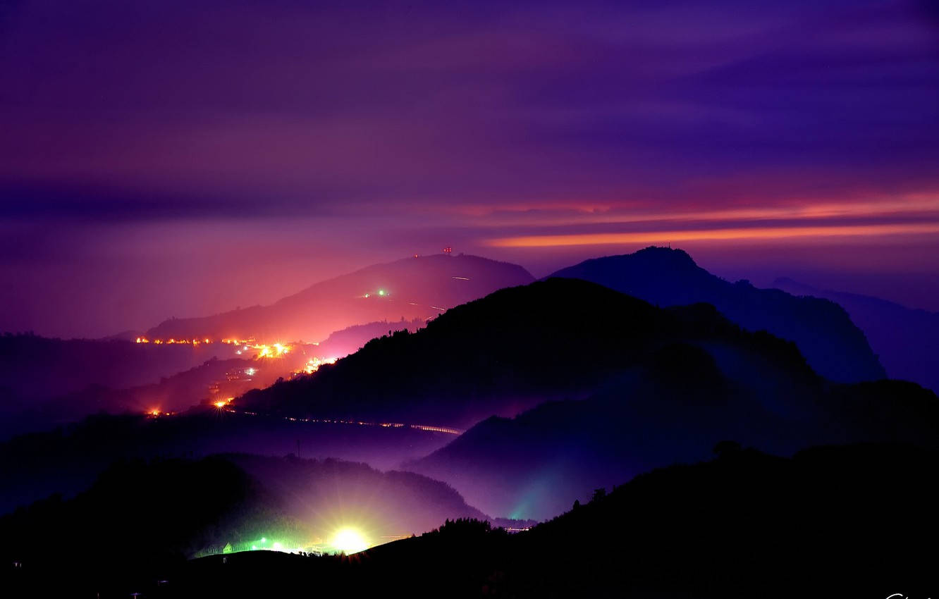 Colorful Lights At Night Hill View Wallpaper