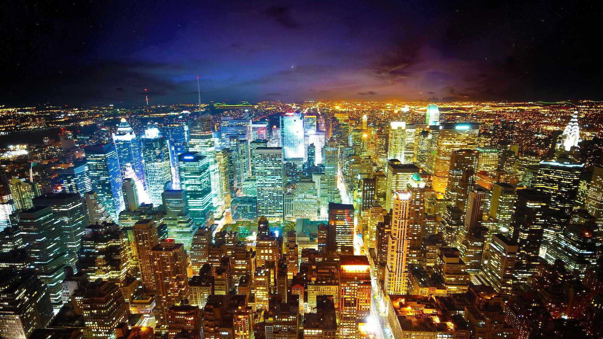 Lucescoloridas Vista Nocturna De La Ciudad De Nueva York Fondo de pantalla