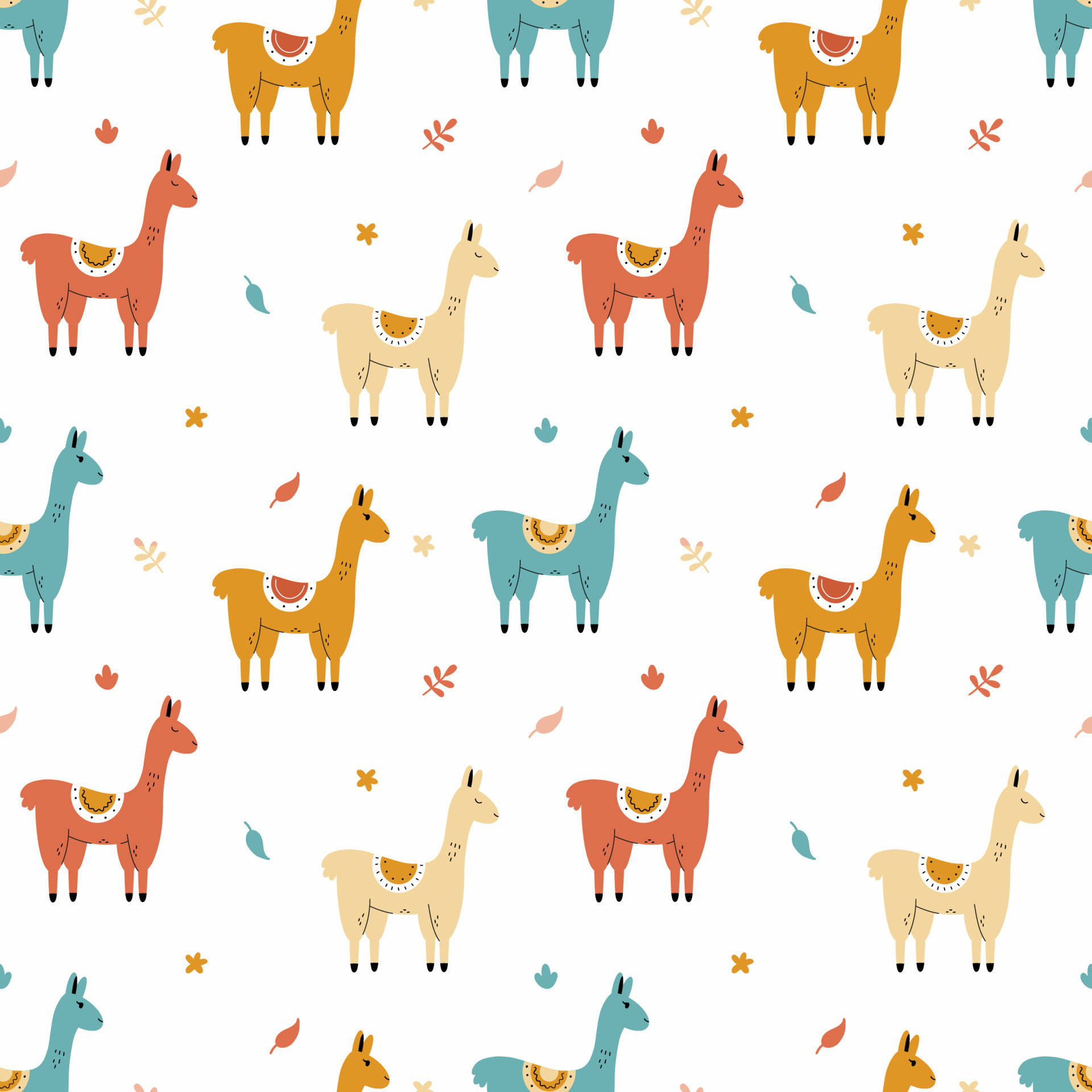 Colorful Llamas Vector Wallpaper