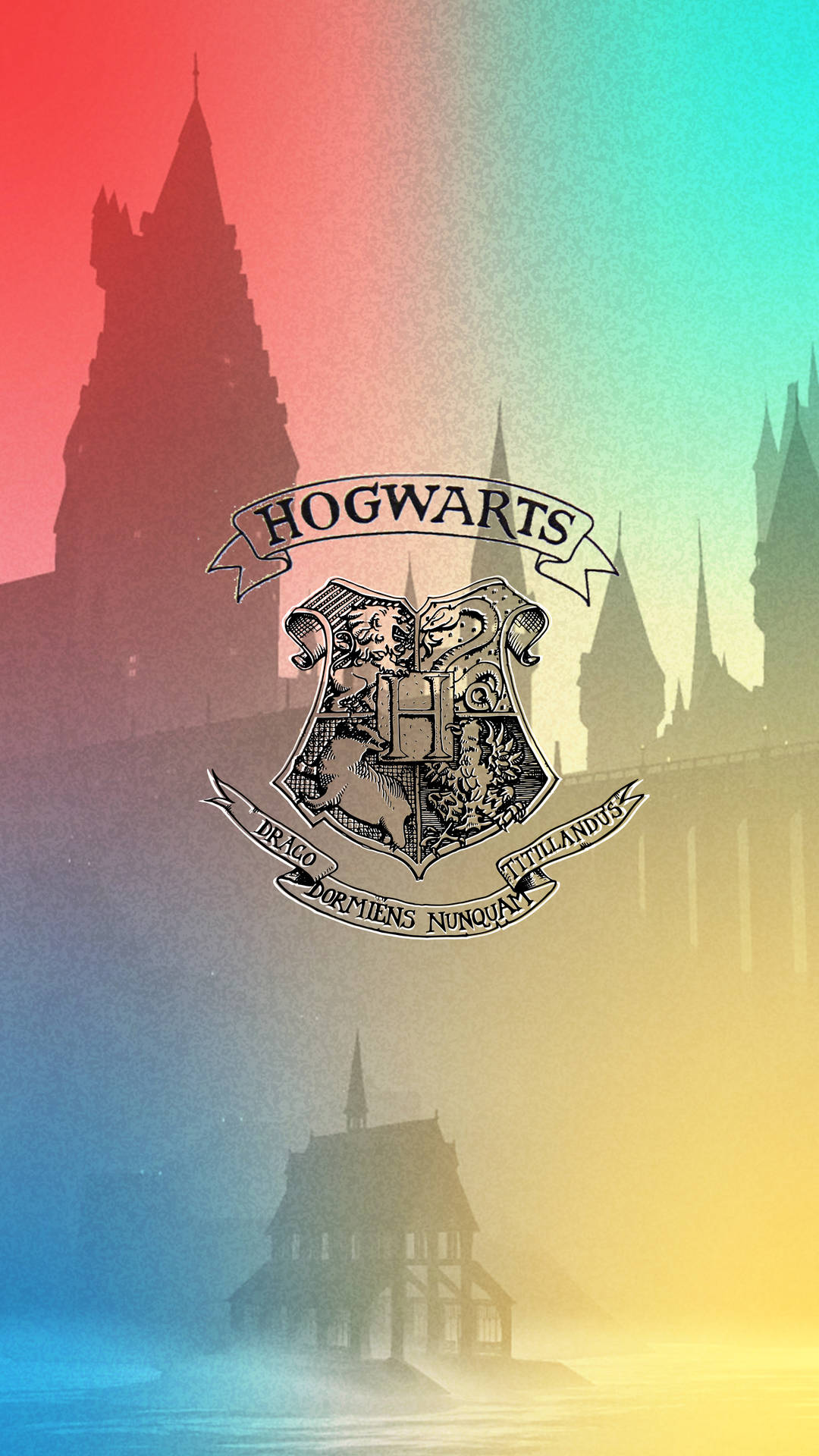 Farverig Logo Hogwarts Aestetik Wallpaper