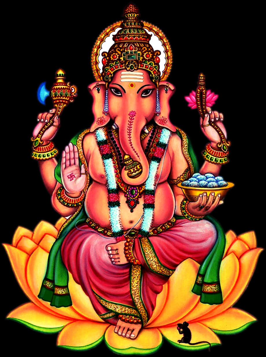 Colorful Lord Ganeshaon Lotus PNG