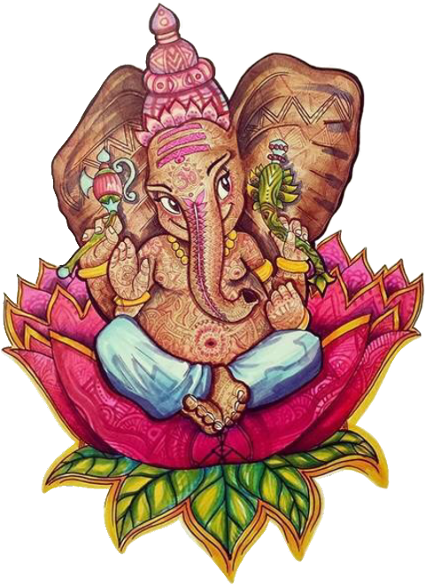Colorful Lord Ganeshaon Lotus Illustration PNG