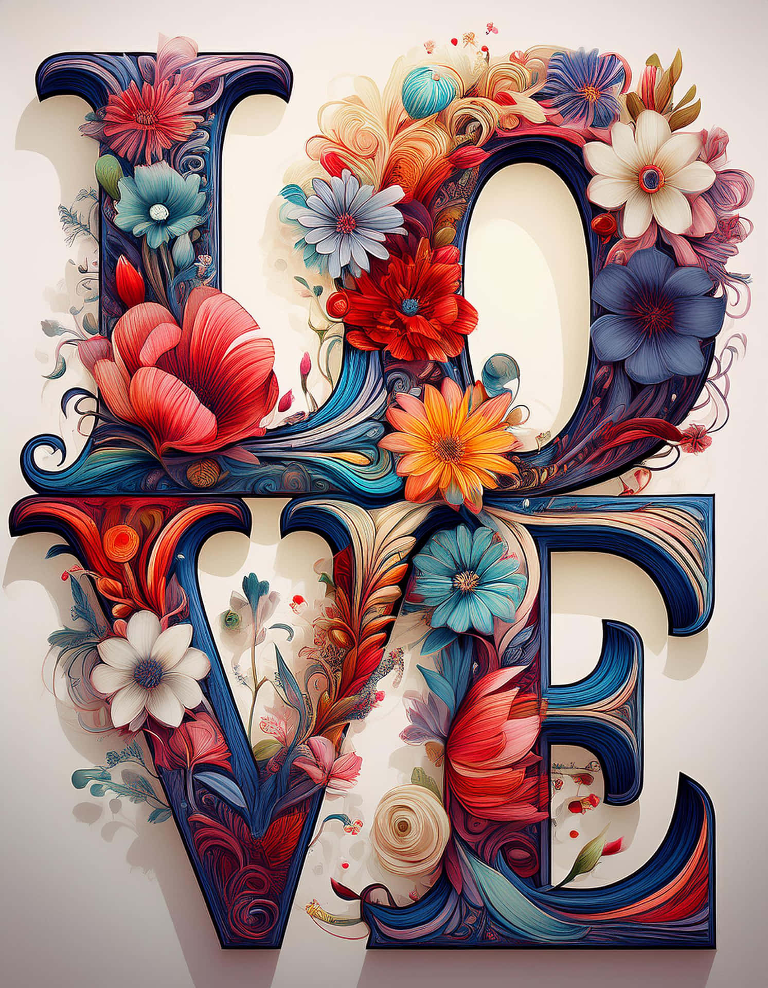 Colorful Love Typography With Flowers Wallpaper