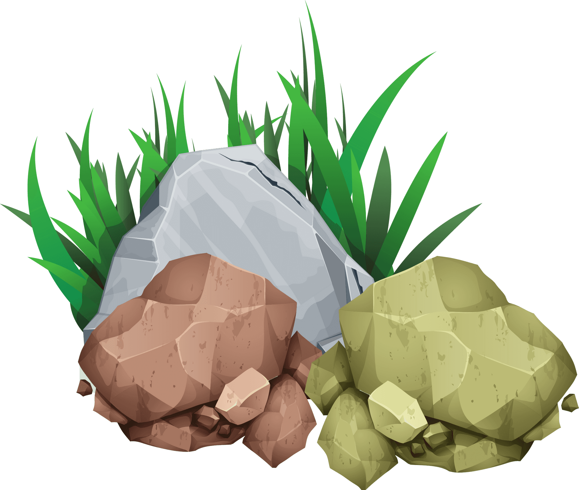 Colorful Low Poly Stones Grass PNG