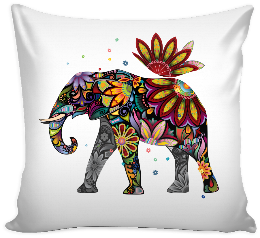 Colorful Mandala Elephant Cushion Design PNG