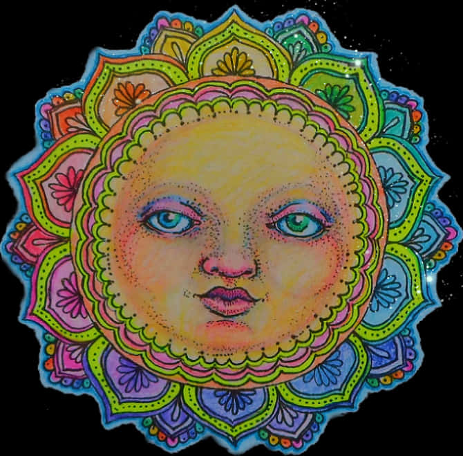 Colorful Mandala Sun Artwork PNG