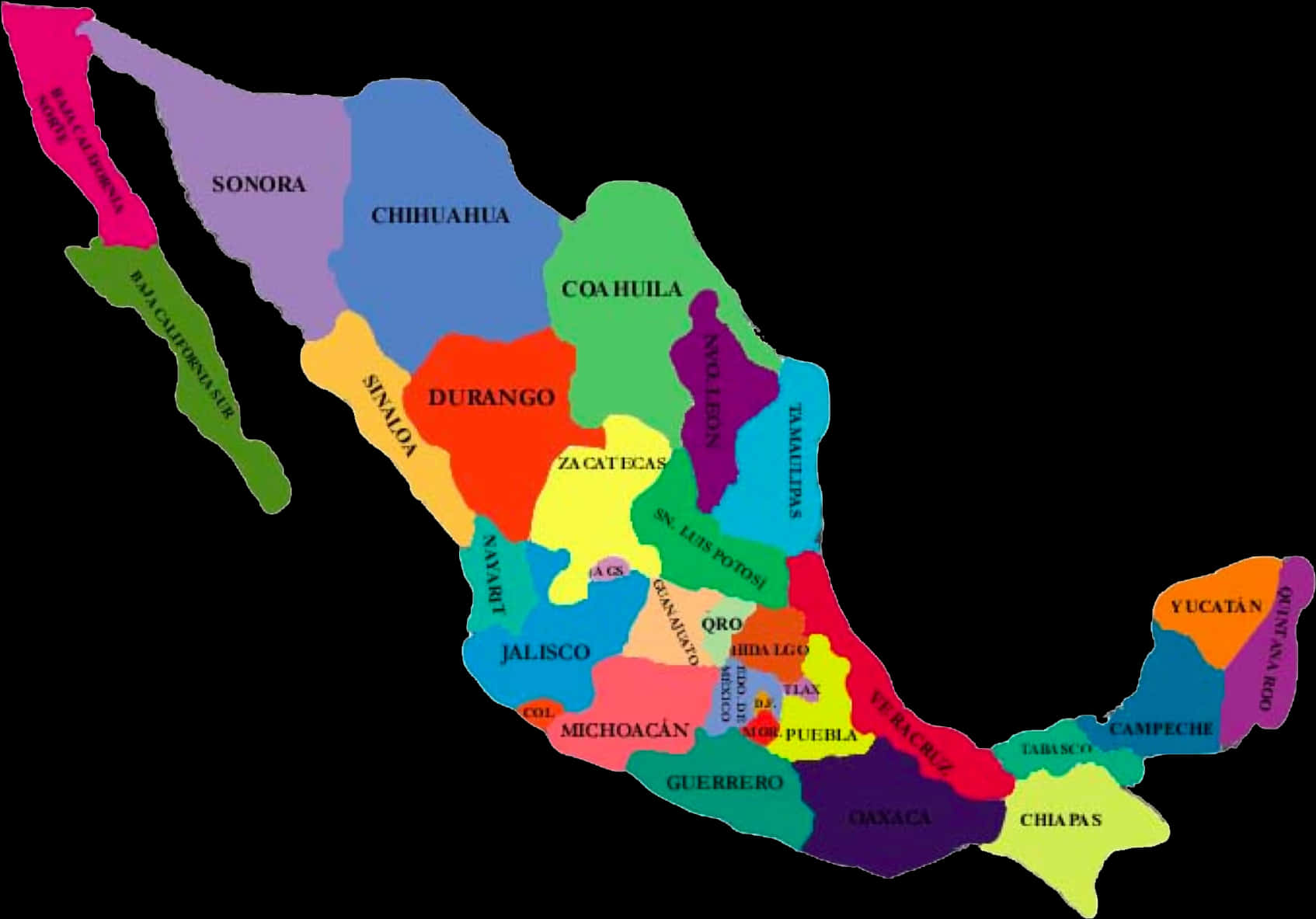 Colorful Mapof Mexico States PNG