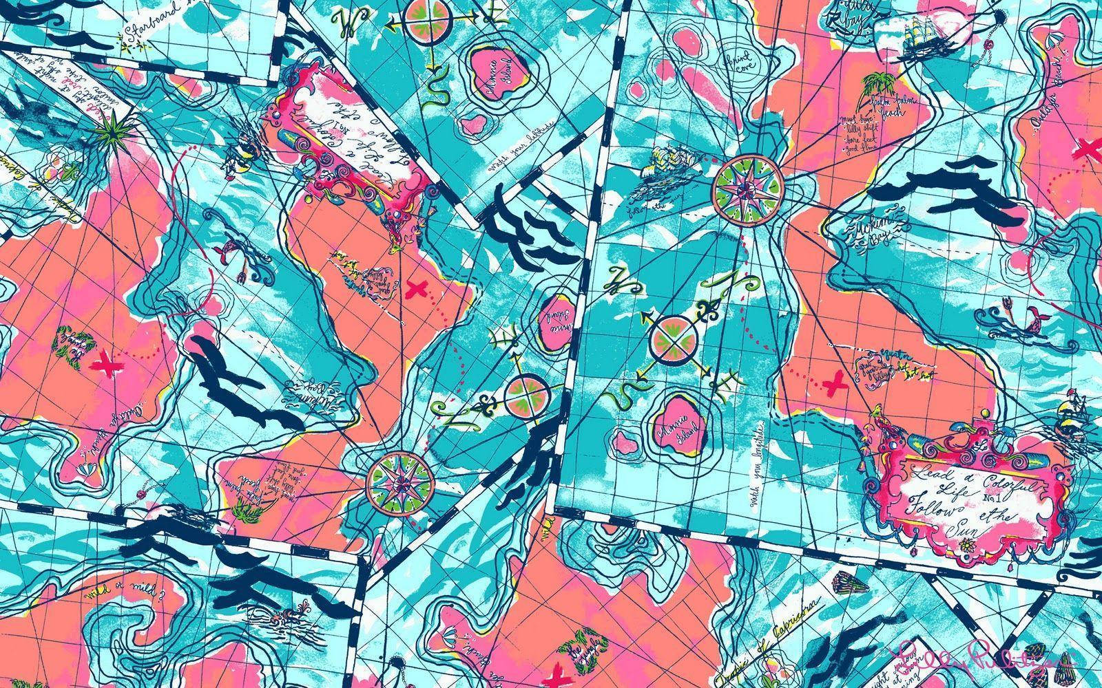 Colorful Maps Lilly Pulitzer Desktop Wallpaper