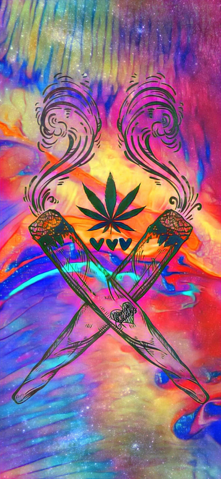 Colorful marijuana joint on a dark background Wallpaper