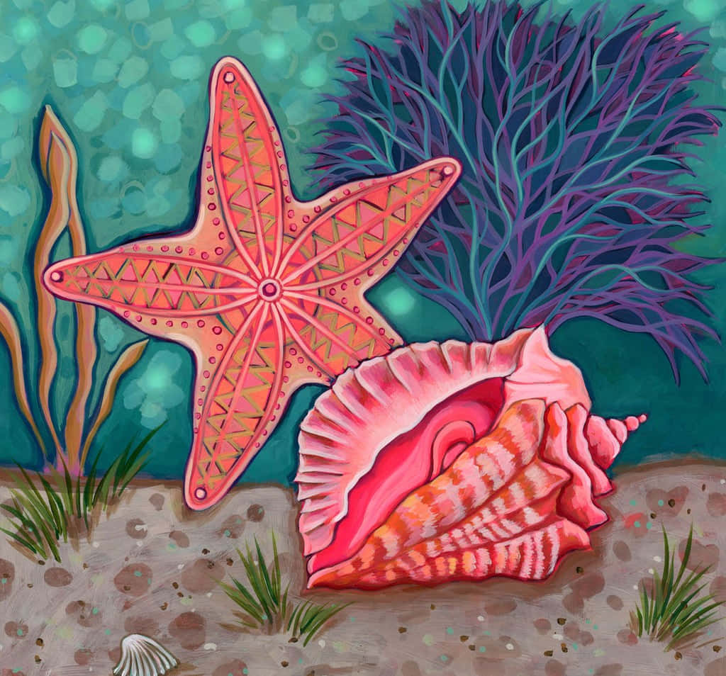 Colorful Marine Life Illustration Wallpaper