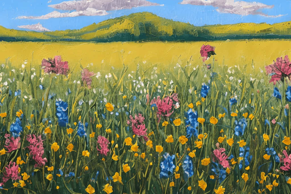 Colorful Meadow Wildflowers Painting Wallpaper