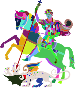 Colorful Medieval Knightand Beast PNG