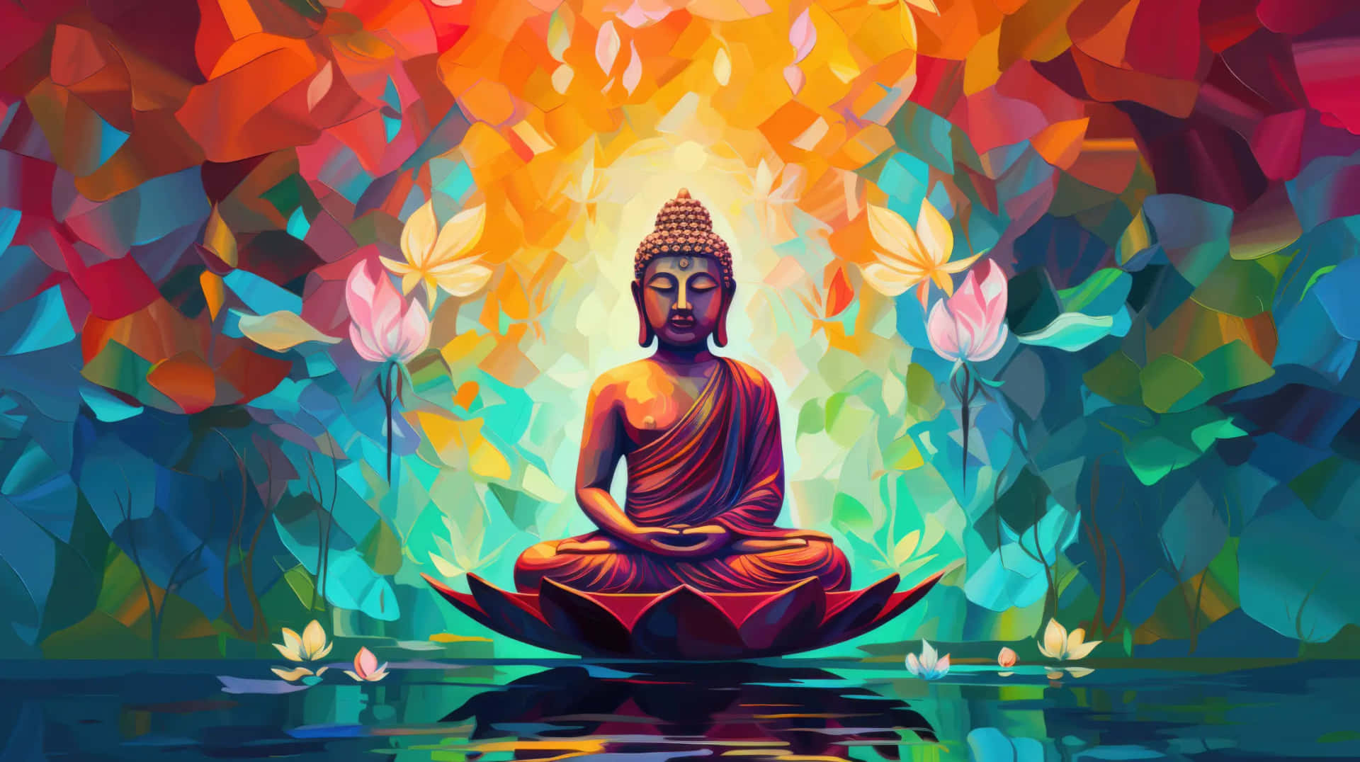 Colorful Meditating Buddha Artwork Wallpaper